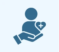 Person with heart held by hand icon.