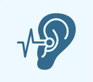 Ear with sound wave graphic icon.