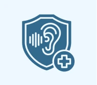 Hearing protection icon with medical cross.